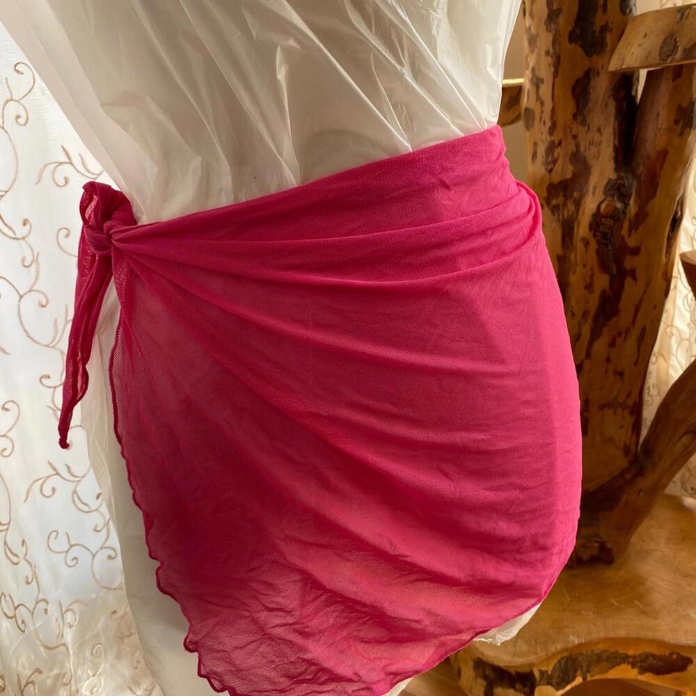 Sheer Pink Mesh Sarong Wrap Skirt Beach Cover-Up